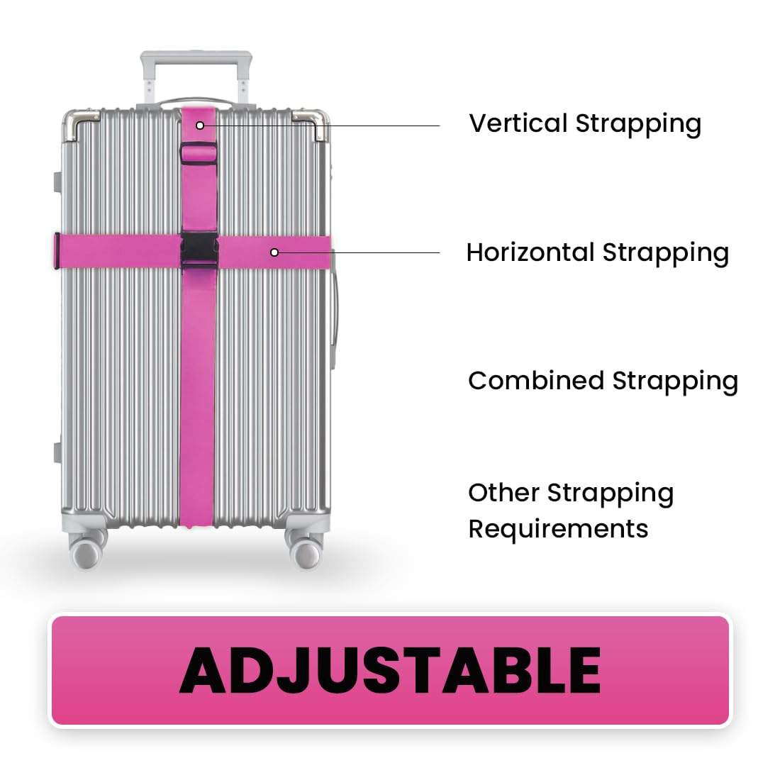 L'AIKEAU 4-Pack Travel Luggage Straps - Adjustable Suitcase Belt, Backpack & Bag Straps - Secure Travel Accessories for Suitcases, Carry-Ons & Duffel Bags (Pink) | Perfect for Air Travel, Road Trips & Vacation Packing