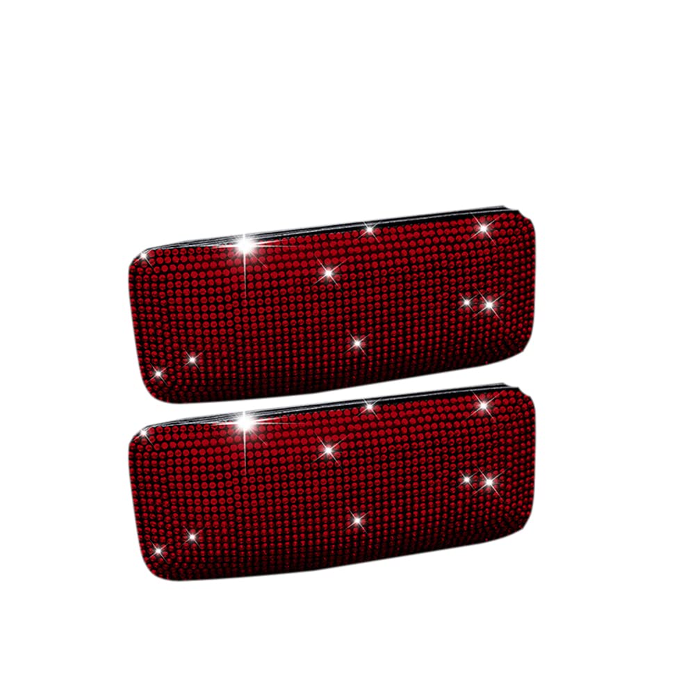 2 Pack Bling Diamond Soft Leather Car Center Console Knee & Elbow Cushion Pads - Comfortable Car Pillow Accessories for Women & Girls (Red) | Perfect for Long Drives, Road Trips & Daily Commute
