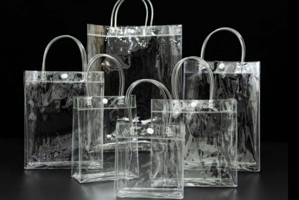 Rikyo 20-Piece Clear Plastic Gift Bags with Handles & Button - Reusable Transparent PVC Tote Bags for Wedding Favors, Baby Showers, Bridal Parties, Shopping & Gift Wrapping (6x5x2.75 Inches) - Perfect for Party Favors, Holiday Gifts & Retail Packaging