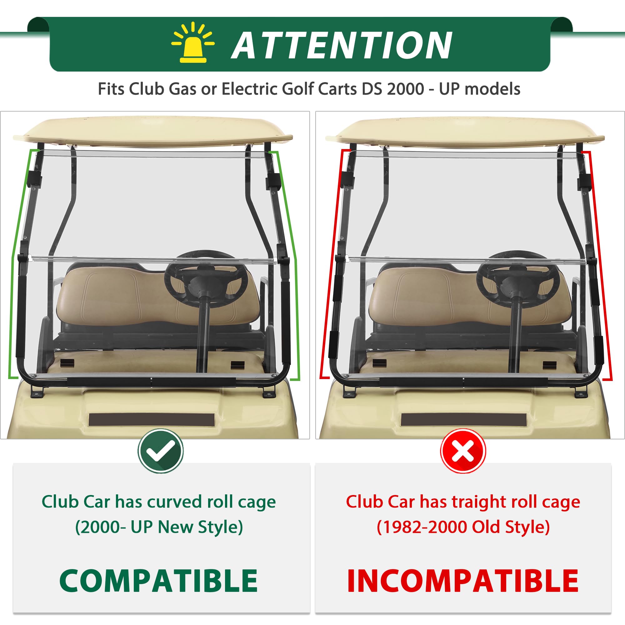 10L0L Golf Cart Windshield - Clear Shatterproof & Foldable Windproof for Club Car DS 2000+ Models - HD Transparent Protection for Golfing, Camping & Outdoor Adventures