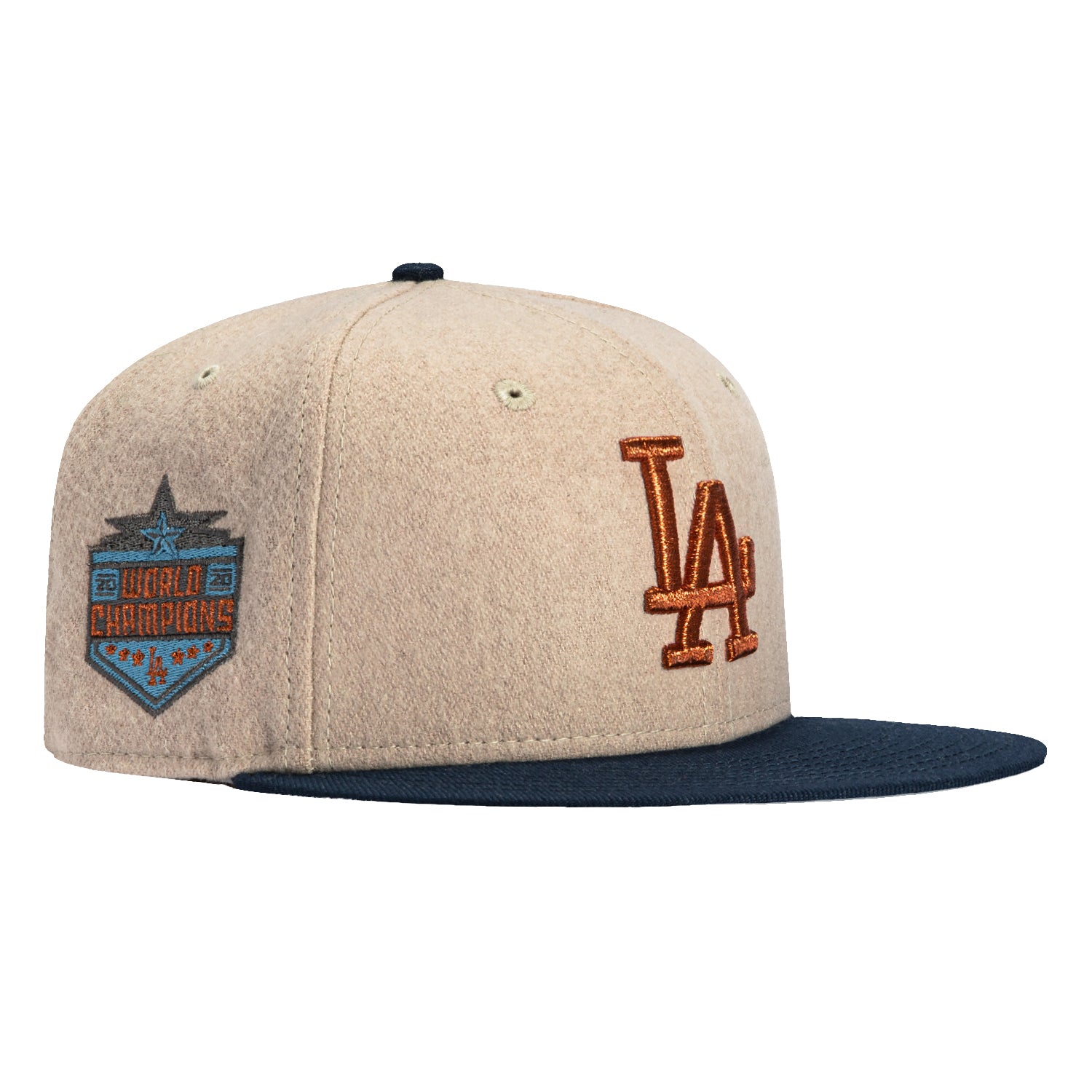 New Era 59Fifty Los Angeles Dodgers 2020 World Series Champions Patch Snapback Hat - Royal Blue & Stone - Baseball Cap for Men & Women - Perfect for Games, Fan Gear & Streetwear Fashion