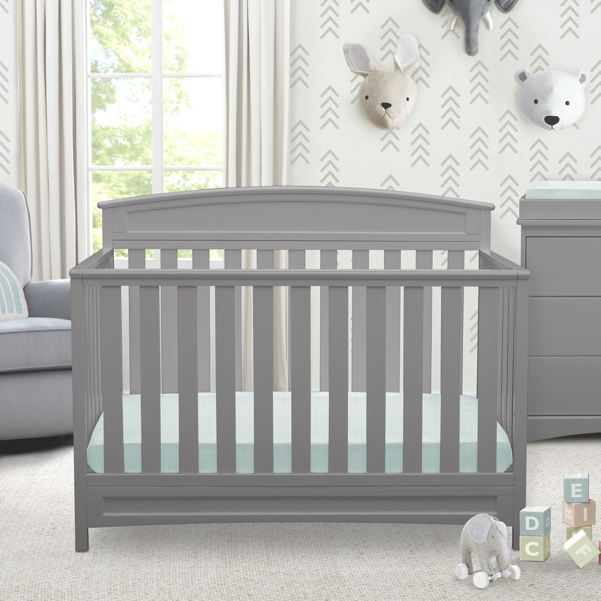 Sutton 4-in-1 Convertible Baby Crib - White Nursery Furniture for Newborn to Toddler Bed | Safe & Stylish Modern Nursery Design for Boys & Girls Rooms