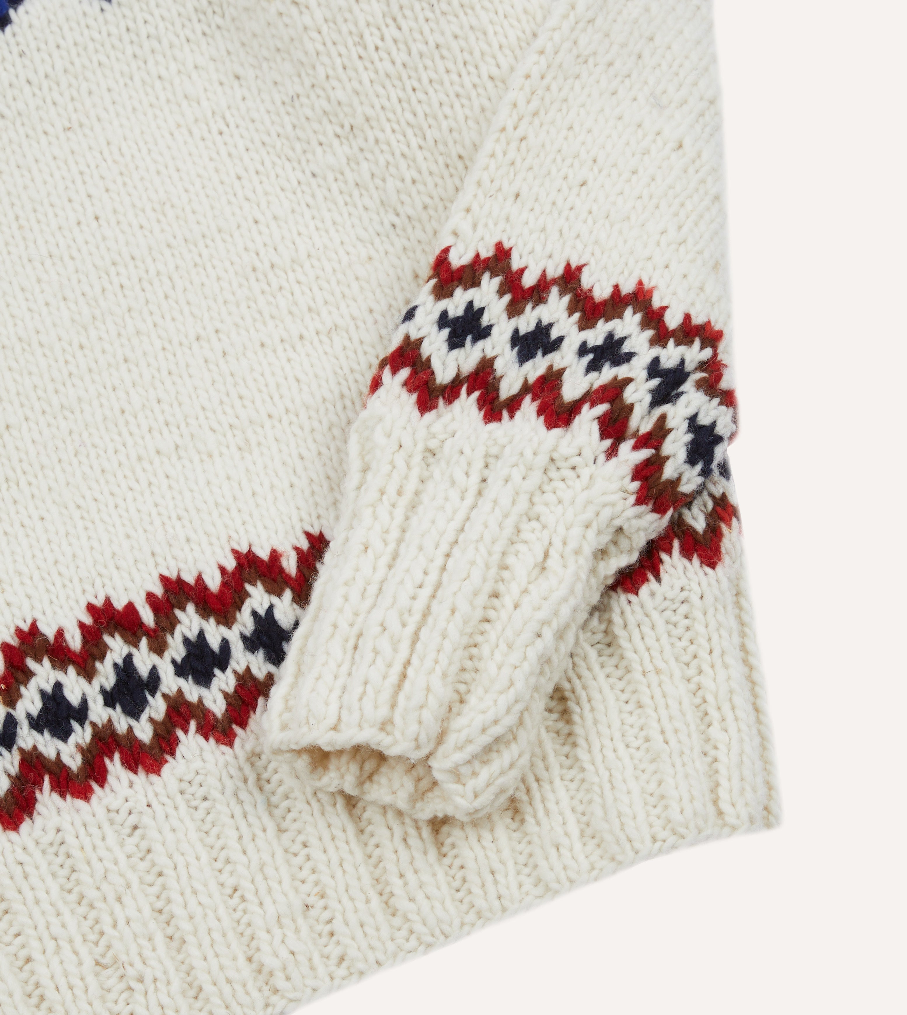 Drake's Ecru and Red Fairisle Merino Wool Jumper - Warm Winter Knit Sweater for Men - Perfect for Christmas Gifts & Cozy Holiday Outfits