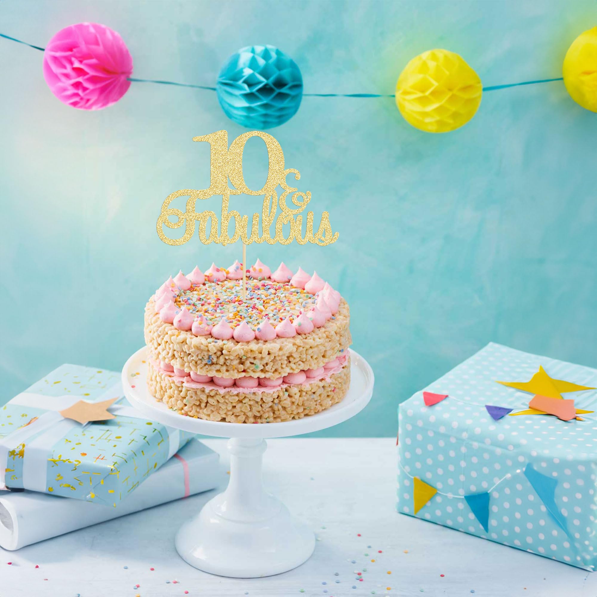 10 & Fabulous Gold Cake Topper - Happy 10th Birthday Party Decorations for Anniversary Cakes, Cheers to 10 Celebration Supplies | Perfect for Birthday Parties, Milestone Celebrations & Anniversary Cakes