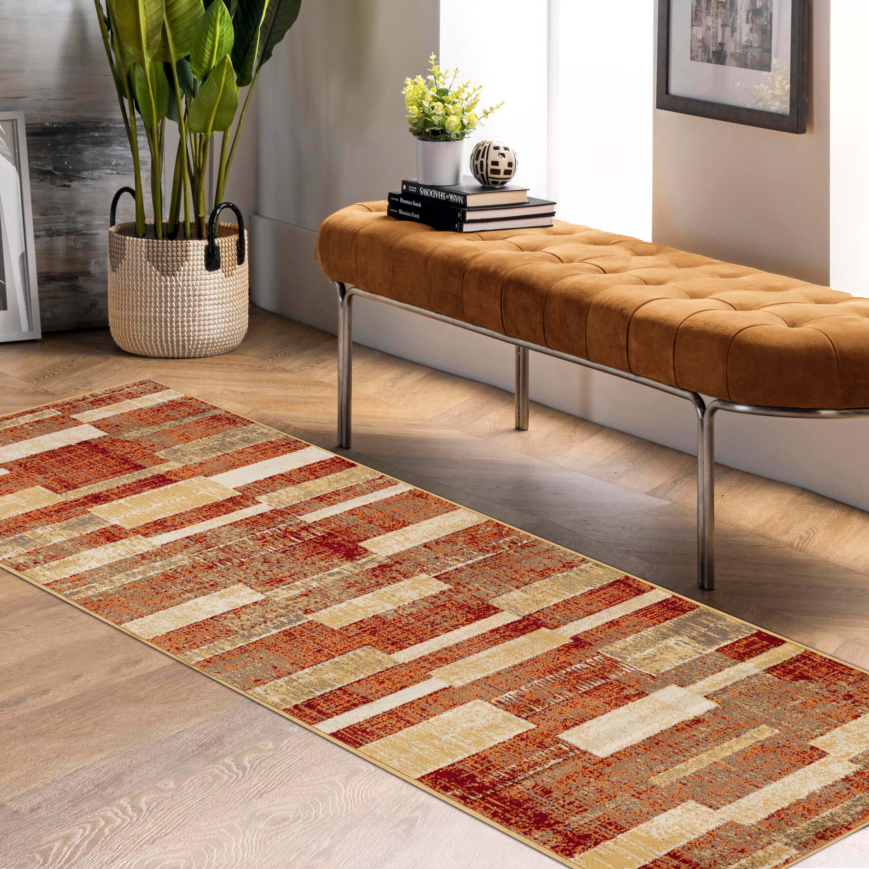 Radko Modern Striped Indoor Area Rug or Runner - Soft Non-Slip Living Room Carpet - Perfect for Bedroom, Hallway & Home Decor