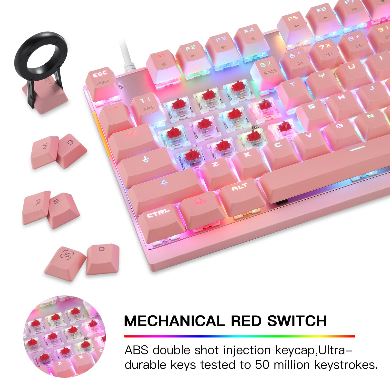 MOTOSPEED Professional Mechanical Gaming Keyboard - RGB Rainbow Backlit, 87 Keys, USB Wired Keyboard for PC, Mac, Laptop - Perfect for Gaming, Typing & Office Work