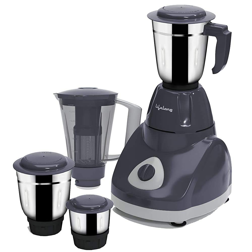 Refurbished Lifelong Power VX 750Watt Juicer Mixer Grinder with 3 Stainless Steel Jars & 1 Juicer Jar (Grey) - Perfect for Smoothies, Juicing & Grinding Spices - LLMG750-cr