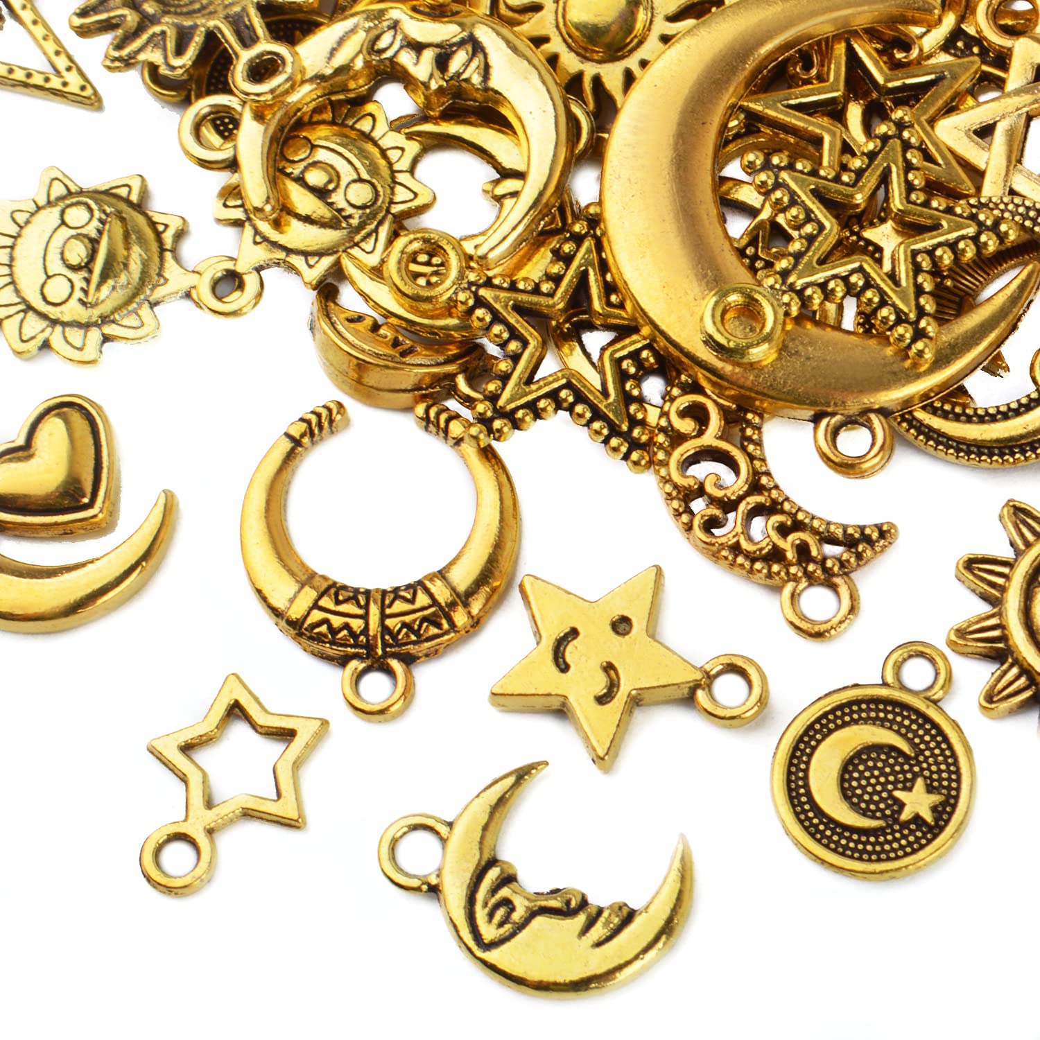 BronaGrand Celestial Pendant Charms - Sun, Moon, Star & Cloud Jewelry Charms for Necklaces, Earrings & Bracelets | Perfect for Boho, Witchy & Celestial Jewelry Making DIY Projects