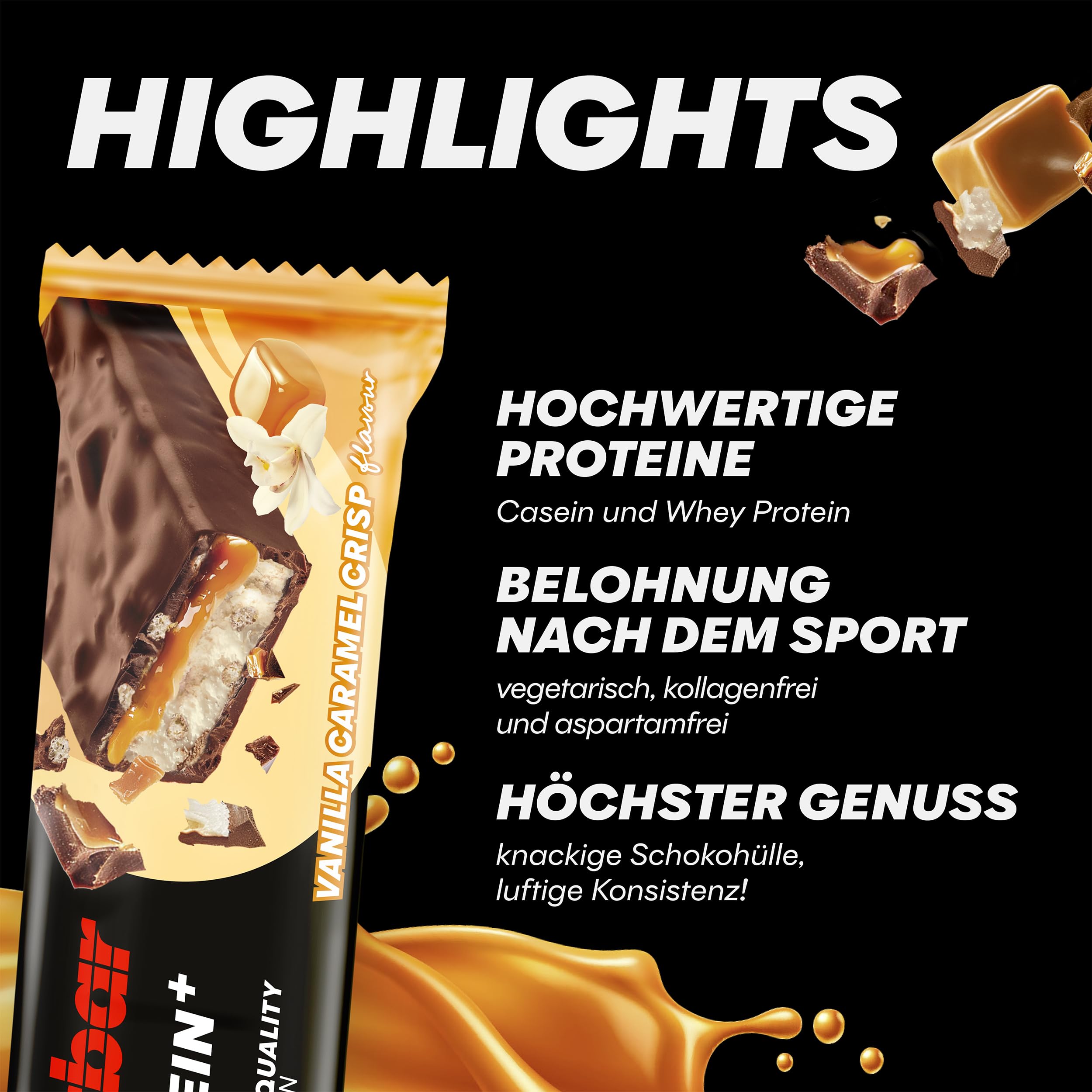 PowerBar Protein Plus Bar - Vanilla Caramel Crisp (15 Pack, 55g Each) | High Protein Snack with Whey & Casein | 30% Protein | Collagen-Free | Perfect for Gym, Hiking & Post-Workout Recovery