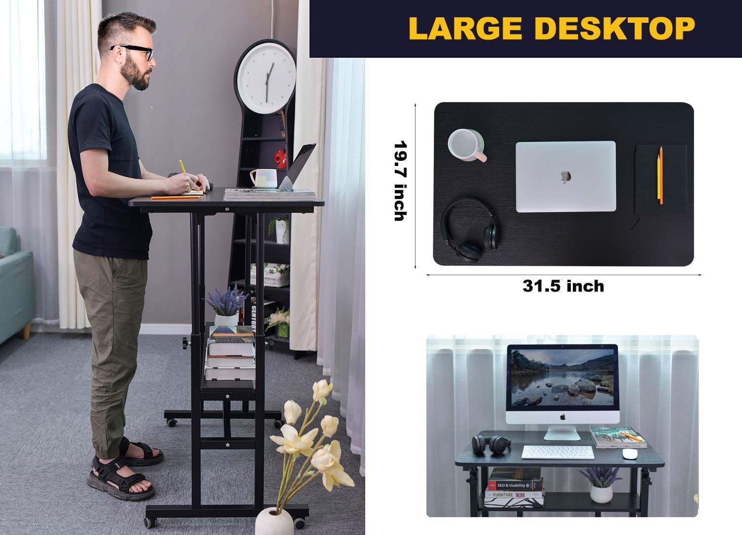 AIZ Adjustable Mobile Standing Desk - 31.5