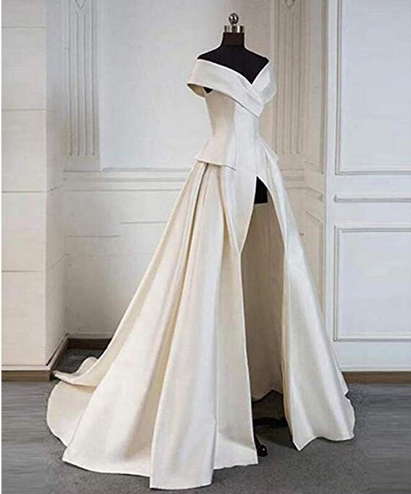 Honeydress Women's Off Shoulder Long Formal Evening Gown with Pockets - Elegant Prom Dress with Trailing Hem & Pants for Weddings, Galas & Special Occasions