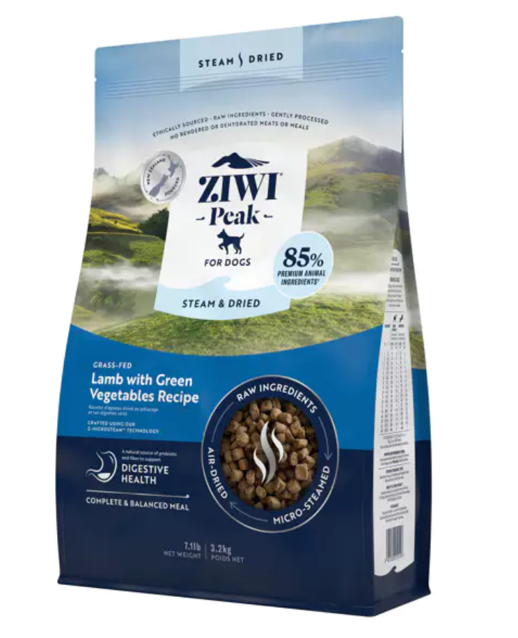 Ziwi Peak Lamb with Green Vegetables Steam Dried Dog Food - High Protein Grain-Free Natural Dog Treats for Small & Large Breeds - Perfect for Training, Rewards & Outdoor Adventures