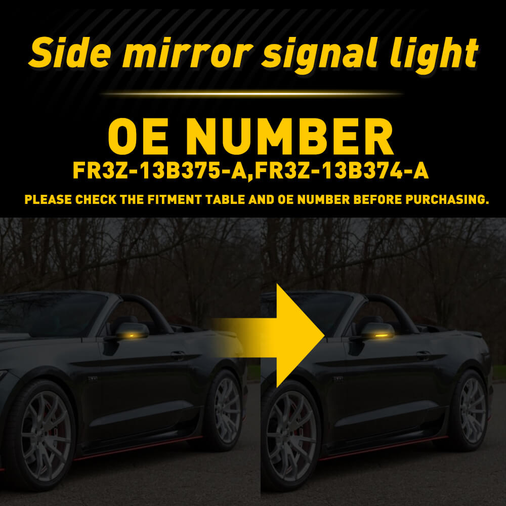 2015-2022 Ford Mustang LED Side Mirror Turn Signal Lights - Dynamic Amber Lighting - Easy Installation - Upgrade for Enhanced Safety & Style - Perfect for Night Driving & Custom Car Mods