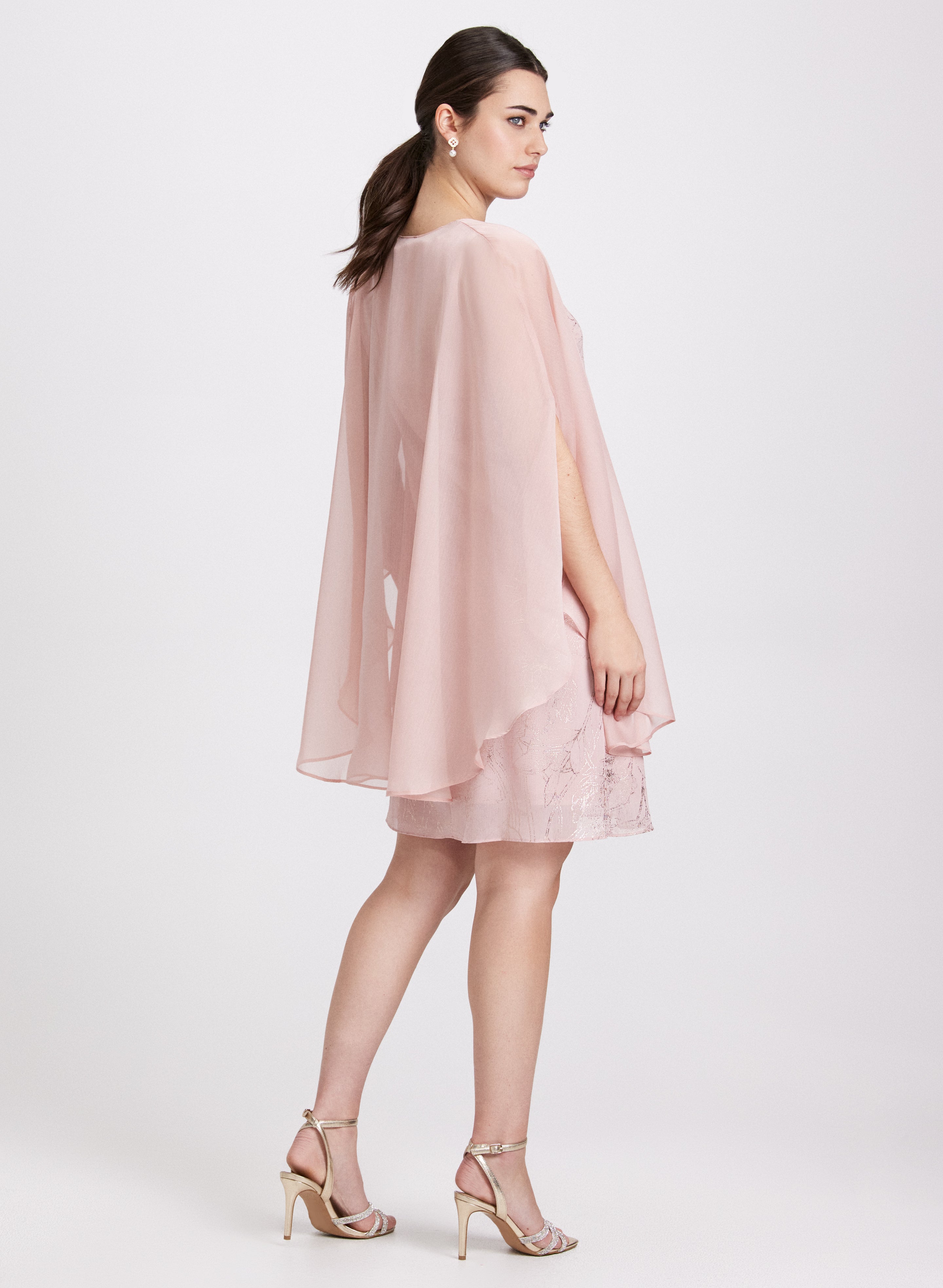 Elegant Chiffon Dress with Detachable Cape - Women's Flowy Summer Dress for Weddings, Parties & Special Occasions