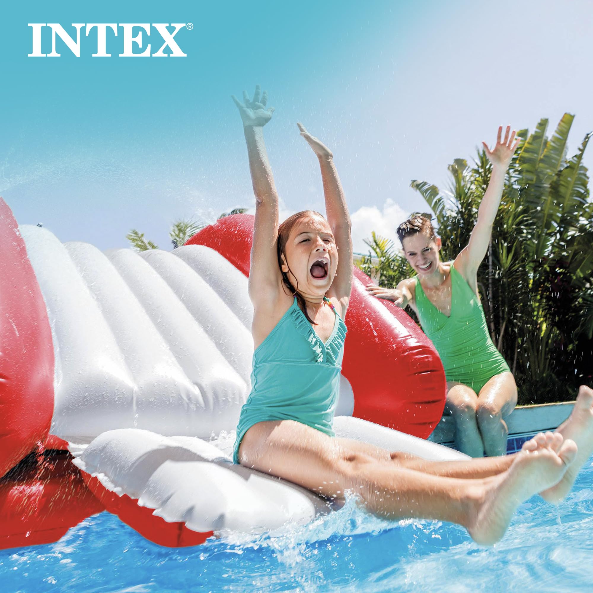 Intex Kool Splash Inflatable Water Slide Play Center for Kids - Outdoor Swimming Pool & Backyard Fun with Built-in Sprayer, Handles, and Stairs (Red) - Perfect for Summer Parties, Family Gatherings, and Backyard Water Activities
