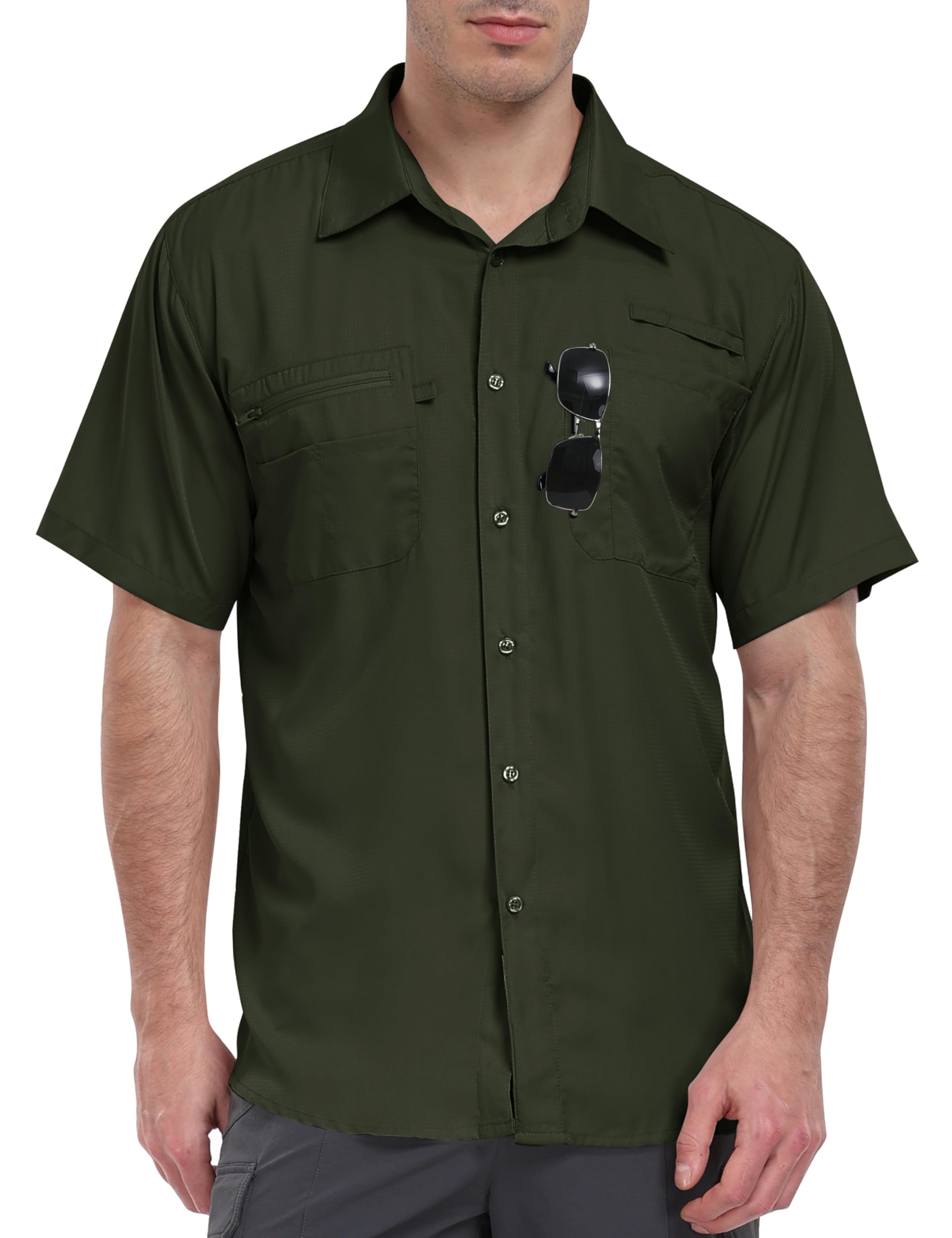 MoFiz UPF 50+ Men's Quick Dry Cooling Short Sleeve Shirt - Sun Protection Travel, Work, Hiking & Fishing Shirt for Outdoor Activities