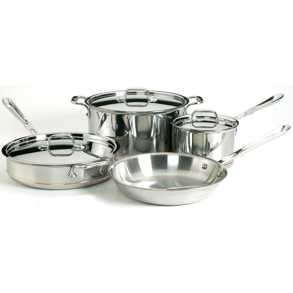All-Clad Copper Core 5-Ply Stainless Steel Cookware Set - 7 Piece Induction Ready Pots & Pans Set - Oven & Broiler Safe Up to 600°F - Professional Kitchen Cookware for Home Chefs - Perfect for Searing, Sauteing & Simmering