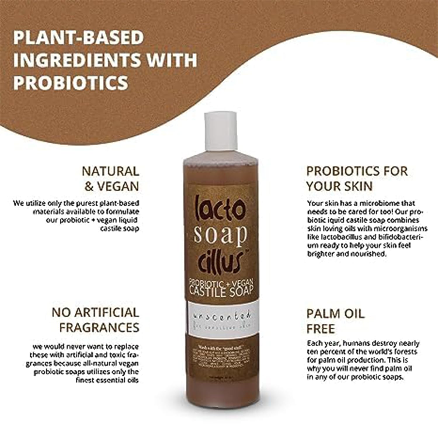 Probiotic Vegan Castile Soap with Lactobacillus - All-Natural Multi-Purpose Liquid Soap for Face, Body & Home - Unscented Plant-Based Formula with Probiotics - No Artificial Fragrances (16oz) - Perfect for Sensitive Skin, Baby Care & Eco-Friendly Cleaning