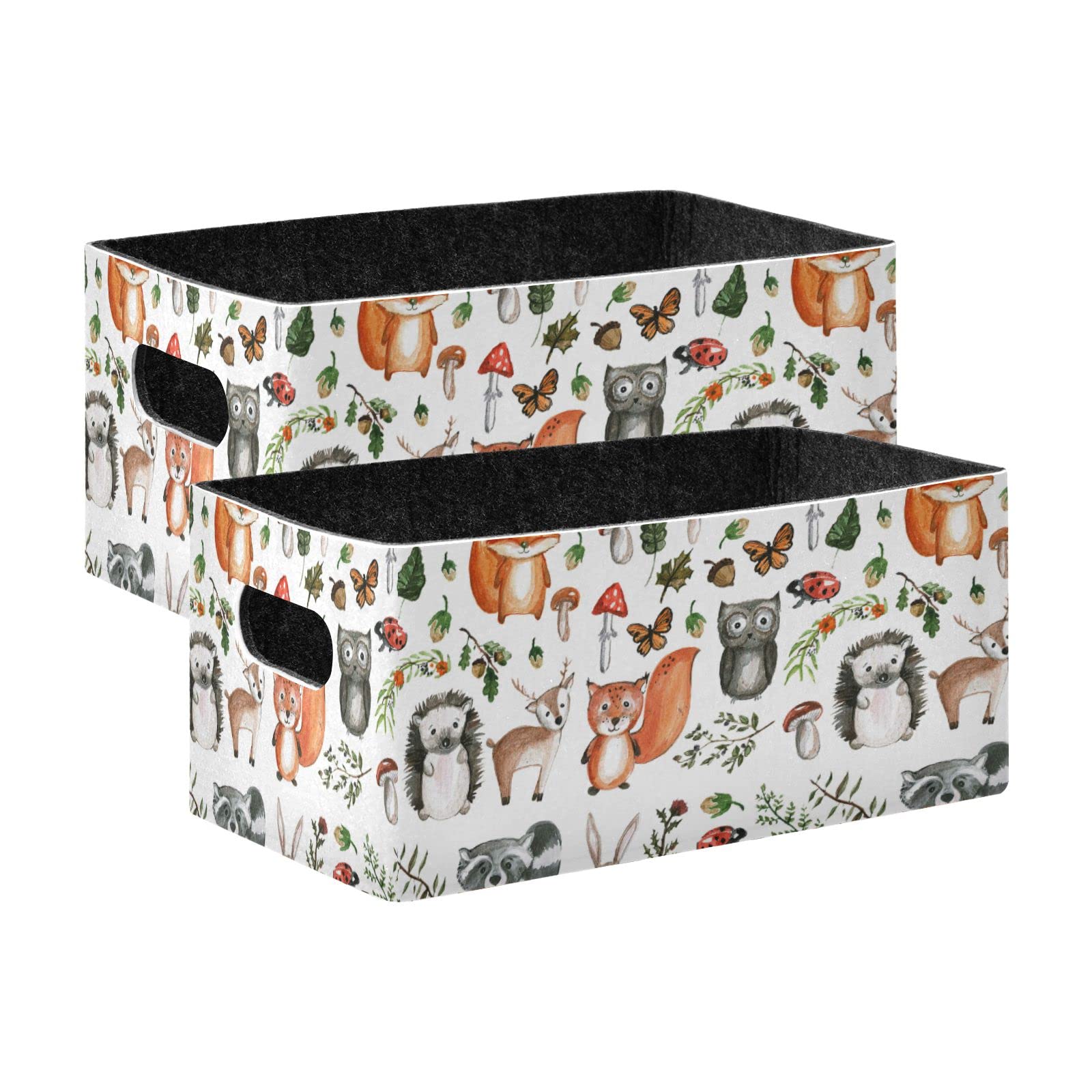 Emelivor 2-Pack Cute Woodland Animals Collapsible Storage Bins - Felt Fabric with Dual Handles for Nursery, Kids Room, Closet Organization - Perfect for Toys, Clothes, Towels & Magazine Storage (Gray/Beige)