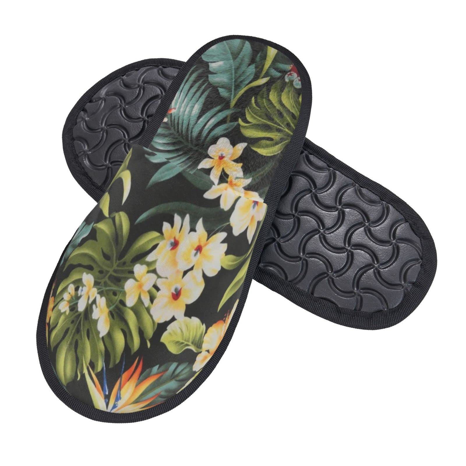 Hawaiian Flowers Fluffy Indoor Slippers - Warm Winter House Shoes for Men & Women - Cozy Home Comfort for Relaxing, Lounging & Cold Weather