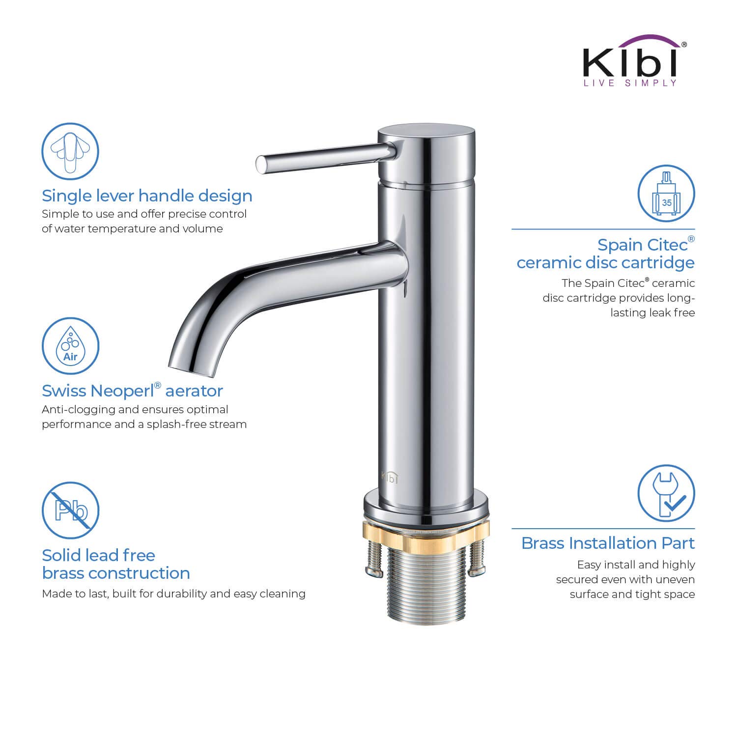KIBI Single Handle Bathroom Sink Faucet - Solid Brass Waterfall Bathroom Faucet with Supply Lines - Corrosion Resistant Chrome Vanity Faucet for Bathroom, Powder Room & Guest Bath (Model KBF1008) - Perfect for Modern Home Renovation & Luxury Bathroom Upgrades