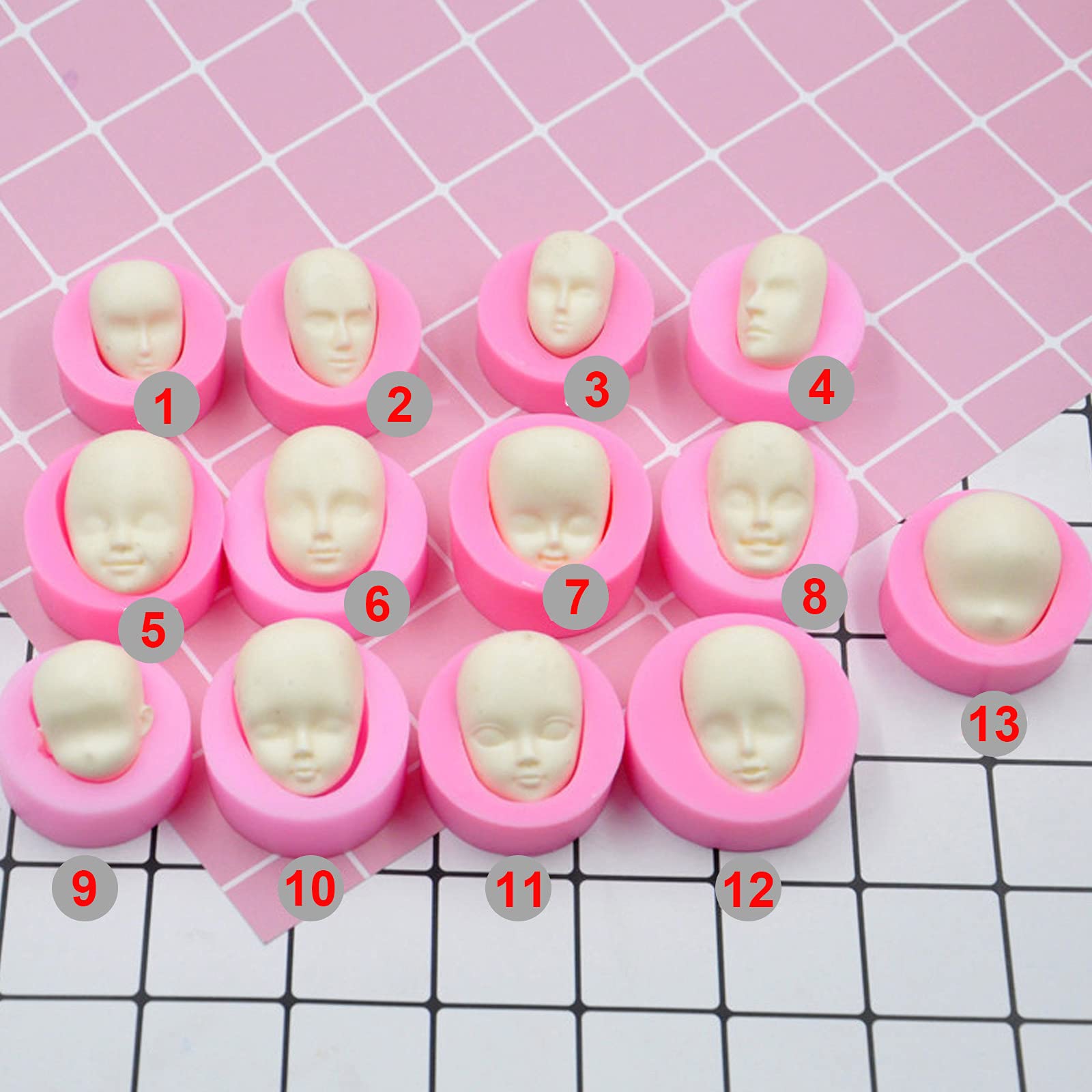 13-Piece 3D Face & Head Silicone Mold Set for Fondant, Chocolate, Gumpaste & Resin Casting - Cake Decorating & DIY Craft Supplies (Perfect for Birthday Cakes, Cupcake Toppers & Resin Art Projects)