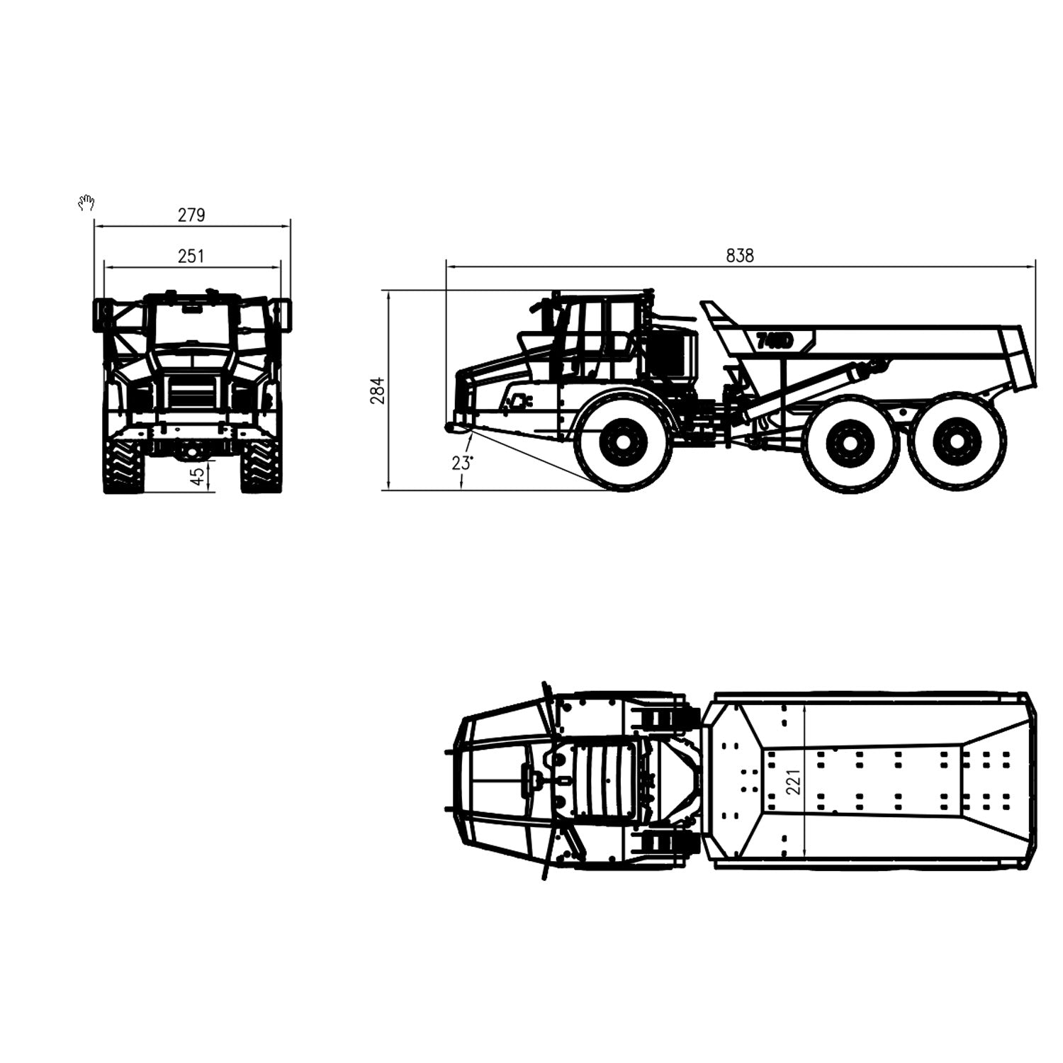 1/14 Scale Ready-To-Run DIM 745D Metal Hydraulic RC Articulated Dump Truck - 6×6 All-Wheel Drive with Light & Sound Effects, Detailed Cab Interior - Perfect for Construction Site Play, RC Hobby Collection, and Outdoor Adventure Activities