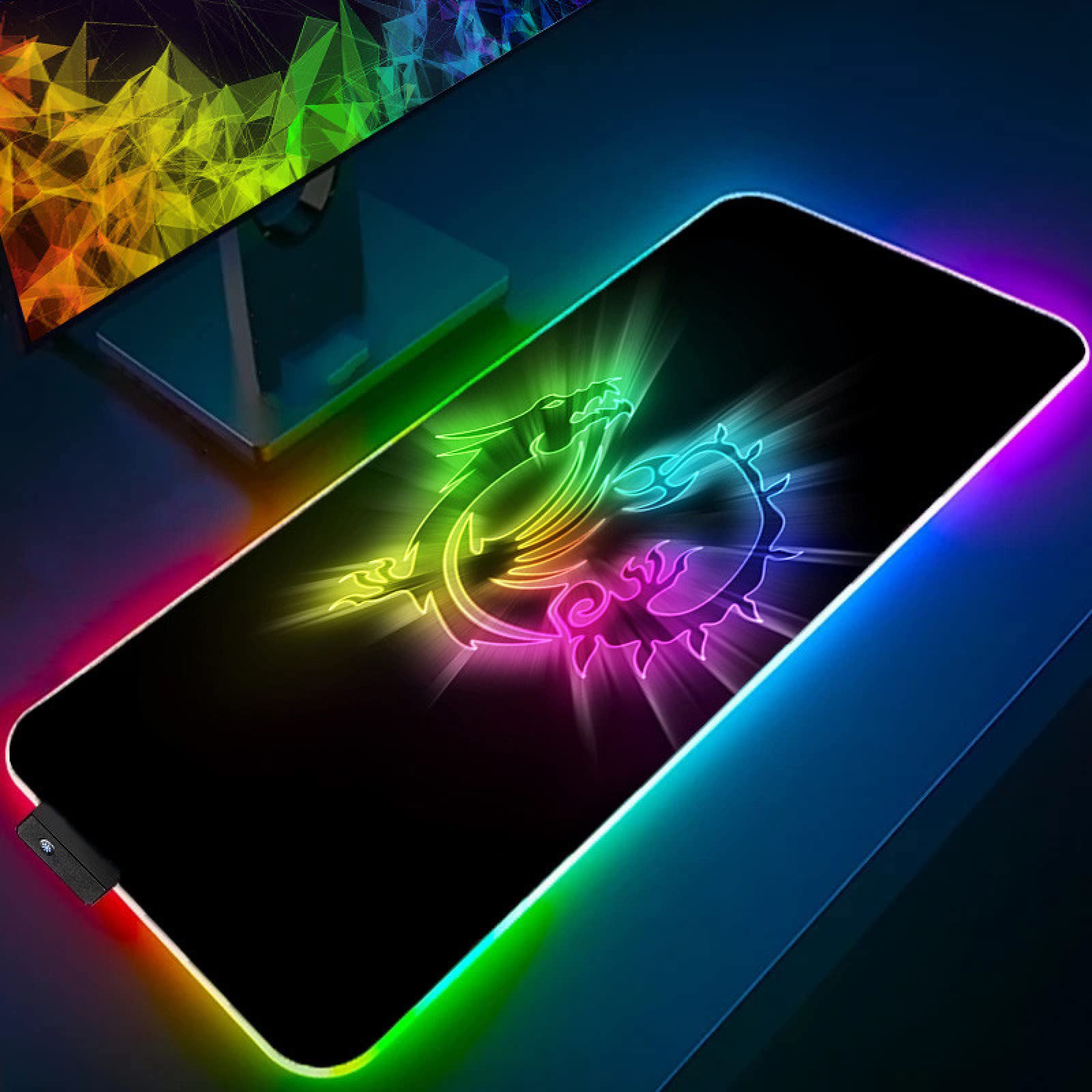RGB Gaming Mouse Pad - Large 11.8x27.6 Inch DIY Dragon Pattern LED Mouse Mat with 14 Lighting Modes & 2 Brightness Levels - Extended Soft Glowing Surface for PC Gaming Setup, Office Work & Home Computer Use