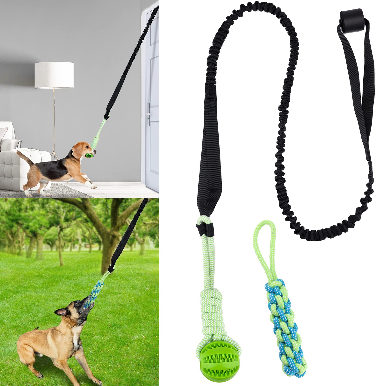 Eaersan Spring Pole Dog Rope Toys - Interactive Tether Tug of War Toy for Small, Medium & Large Dogs | Indoor/Outdoor Bungee Hanging Chew Toy with Rope Ball | Perfect for Exercise, Solo Play & Backyard Fun