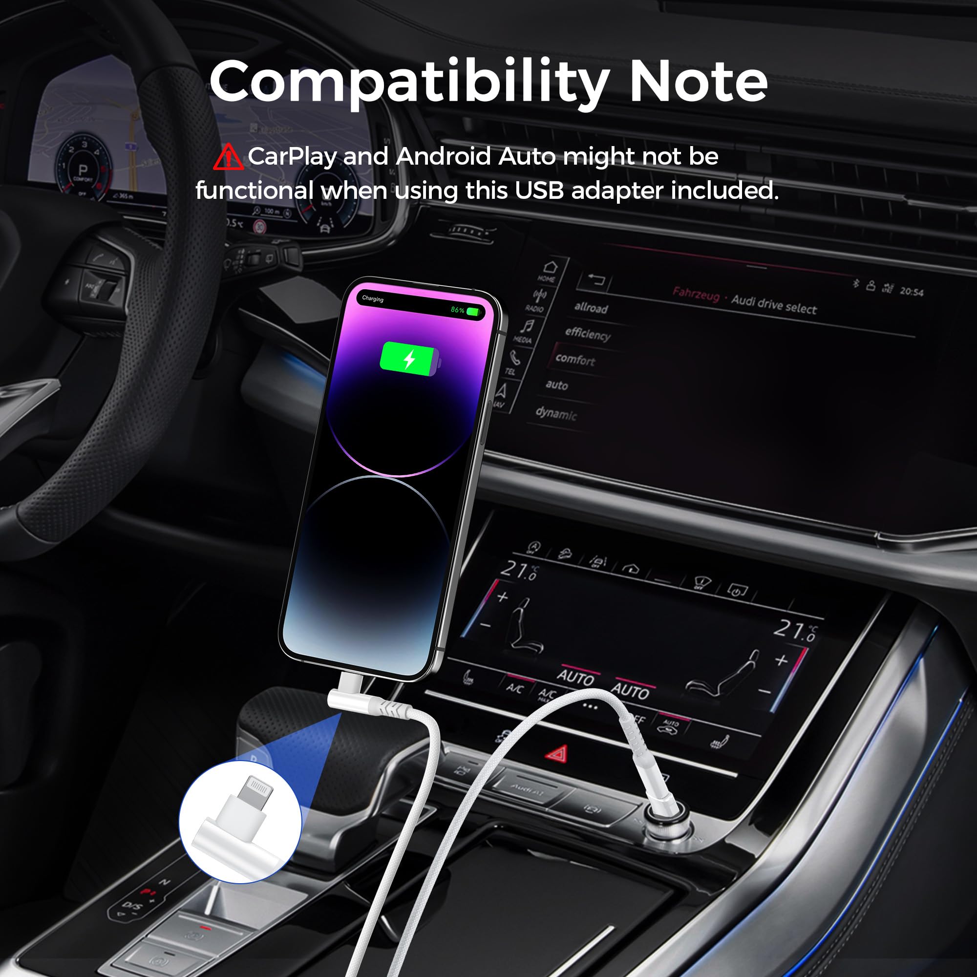 Right Angle USB C to Lightning Cable 1M with USB A Adapter - Fast Charging Cord for iPhone 14/13/12/11 Pro/Max/Plus/XS/XR/X/8/7/SE & iPad 9th/8th Gen - Perfect for Travel, Gaming & Car Charging