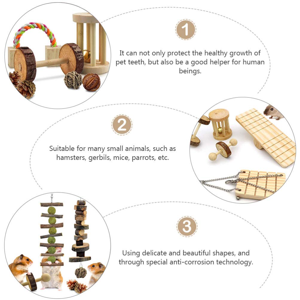 Balacoo 12pcs Natural Wood Hamster Chew Toys for Rabbits, Guinea Pigs & Small Pets - Teeth Grinding, Play & Exercise Toys for Cage Enrichment (Great for Chewing, Climbing & Mental Stimulation)