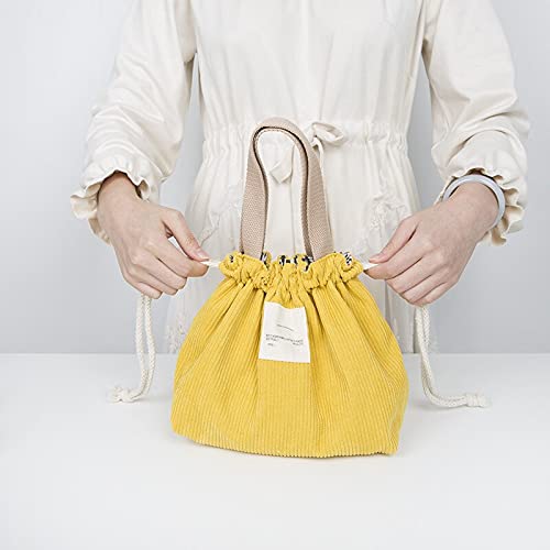Stylish Corduroy Lunch Bag for Women - Insulated Reusable Lunch Box with Drawstring, Cute Aesthetic Handbag in Pastel Blue - Perfect for Work, School, Picnics & Outdoor Activities