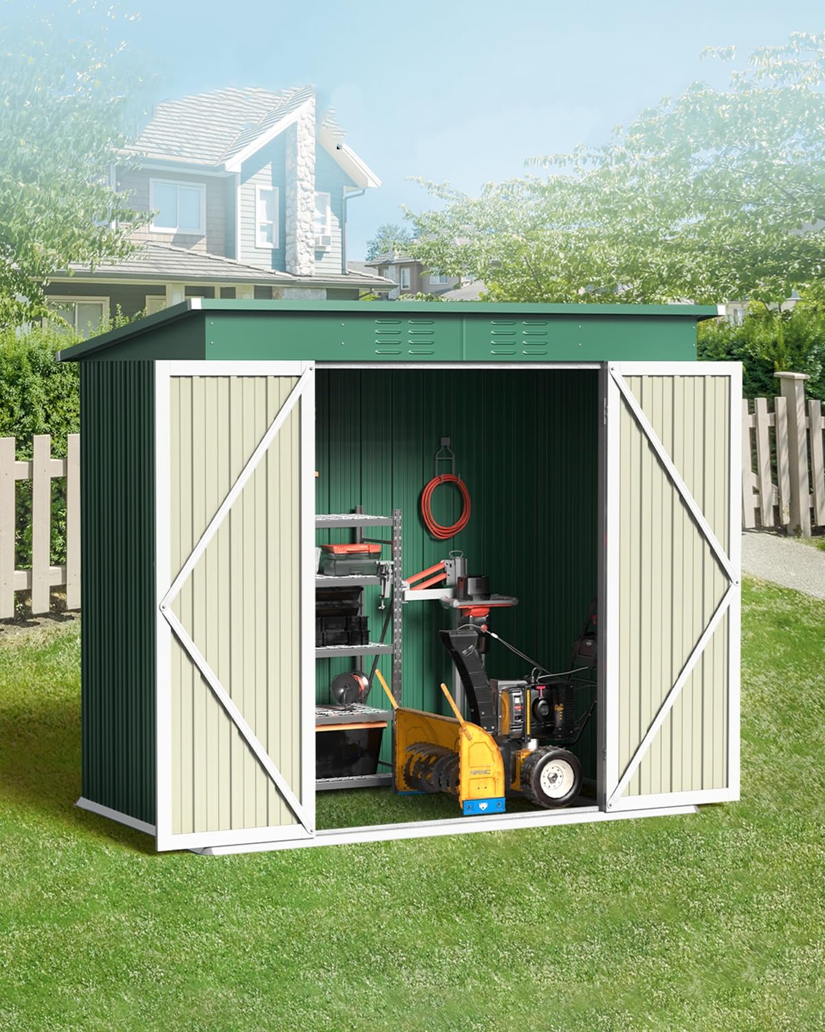 Bealife 6' x 4' Outdoor Storage Shed - Heavy Duty Metal Garden Shed with Double Lockable Doors, Waterproof & Rustproof Tool Storage Cabinet for Backyard, Patio, Lawn (Green) | Perfect for Storing Gardening Tools, Lawn Equipment & Seasonal Items