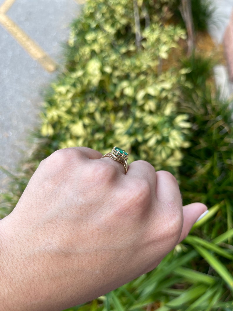 1.48tcw 14K Solid Gold Natural Emerald Oval Cut Ring with Petite Diamond Accent - Elegant Dual Band Jewelry for Engagement, Wedding & Anniversary Gifts