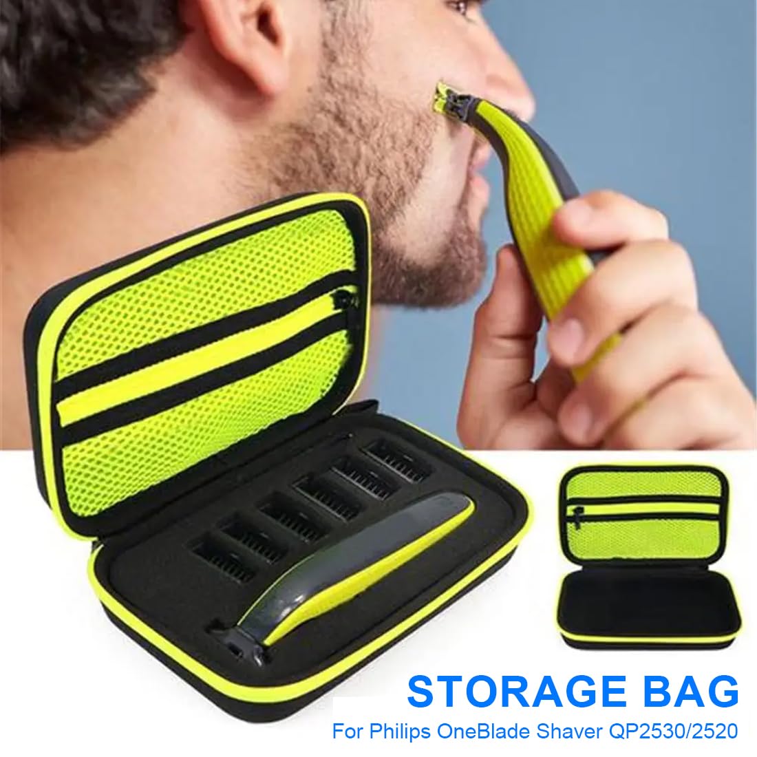 NHPY 1PC Travel Case for Philips One Blade QP2520/QP2530/QP2620/90/70 - Hard Protective Storage Pouch for Beard Trimmer & Replacement Blades (Green) - Perfect for Travel, Gym, and Daily Shaving Kit Organization