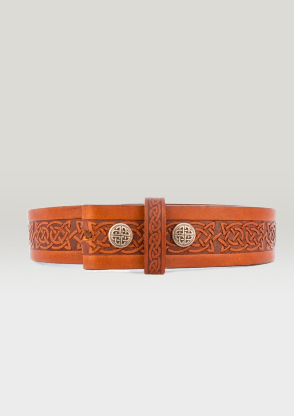 Lee River Brown Snap On Setanta Celtic Leather Belt for Men - Genuine Leather Dress Belt with Celtic Knot Design - Perfect for Casual, Office & Formal Wear