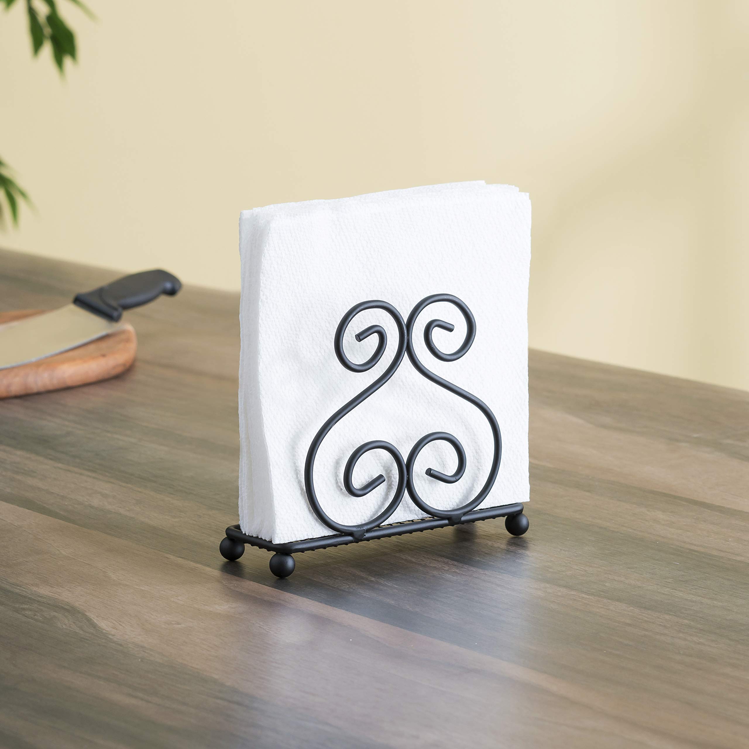 Home Basics Scroll Collection Steel Napkin Holder - Durable Freestanding Tissue Dispenser Organizer for Kitchen Countertop - Black Home Décor - Perfect for Dining Tables, Restaurants & Party Buffets