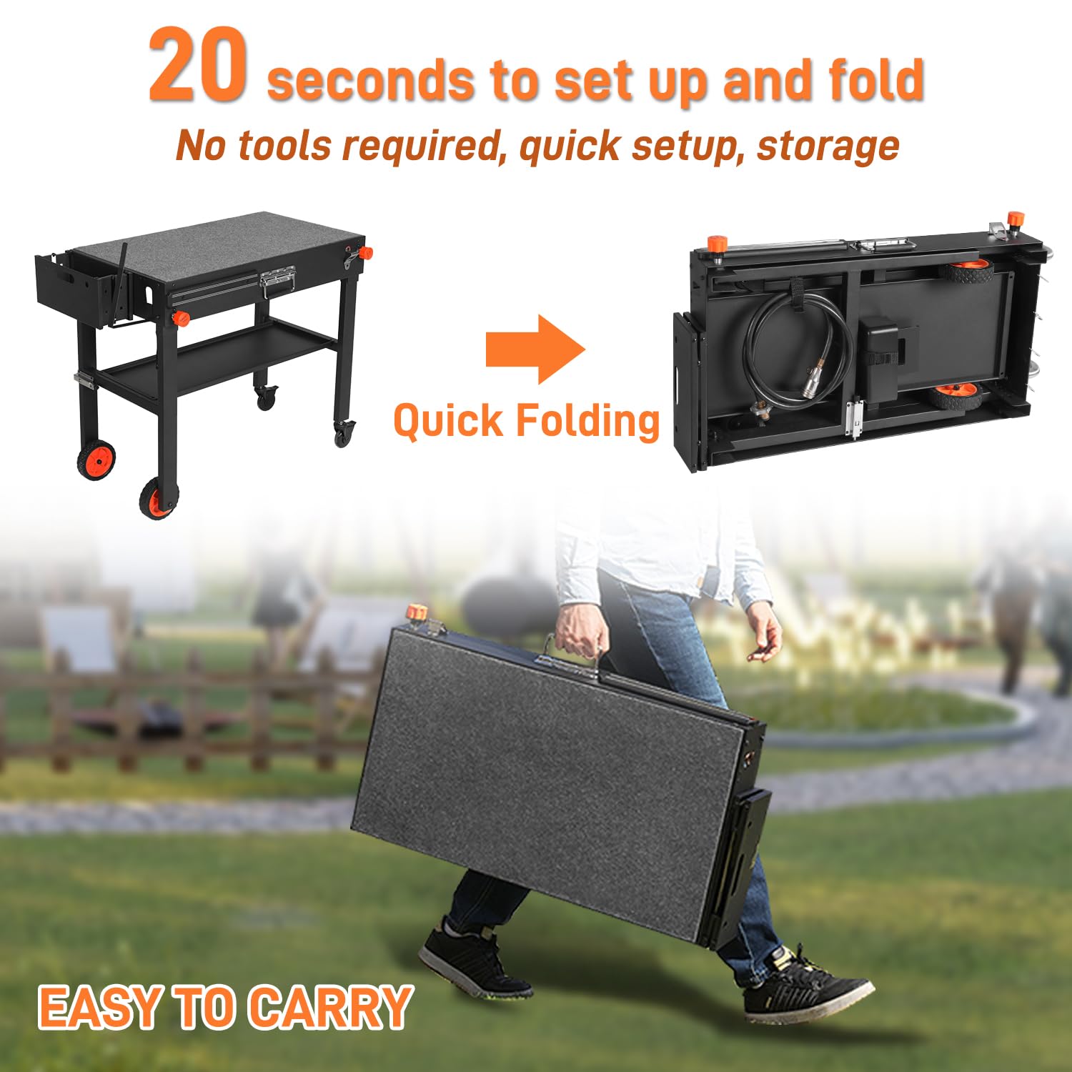 Portable Outdoor Grill Table Stand - Folding Prep Station for 17