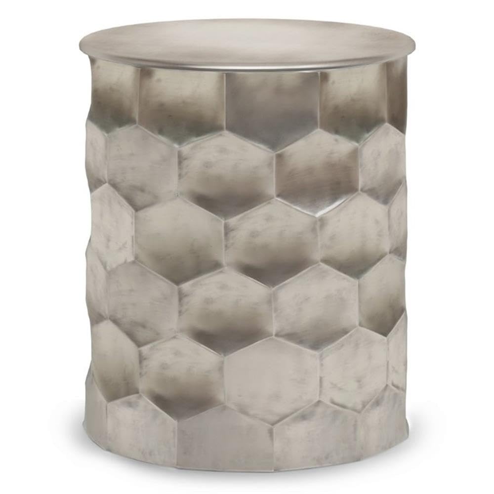 Small Round Boho End Table - Narrow Metal Nightstand for Bedroom & Living Room | Rustic Circle Accent Table for Small Spaces, Sofa Side & Office Decor | Antique Silver Finish | Perfect for Apartments, Dorms & Cozy Spaces