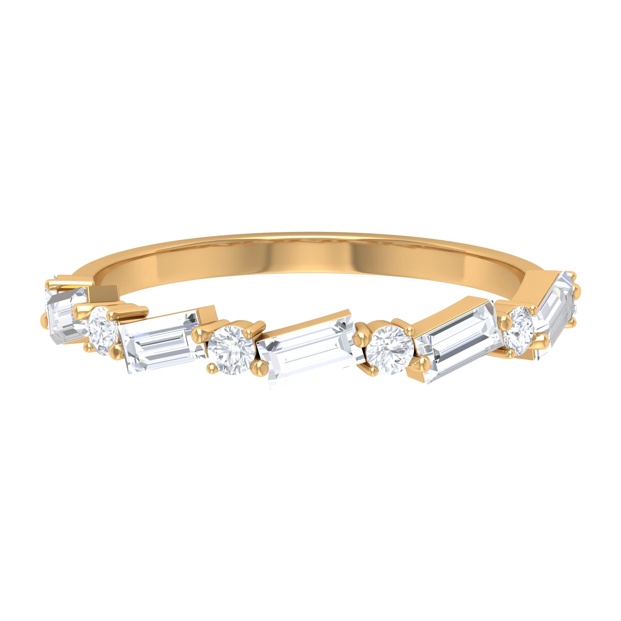 0.75 CT Round & Baguette Cut Moissanite Semi Eternity Ring for Women - 14K Solid Gold Wedding Band, Anniversary Gift, Stackable Ring for Bridal Jewelry & Special Occasions