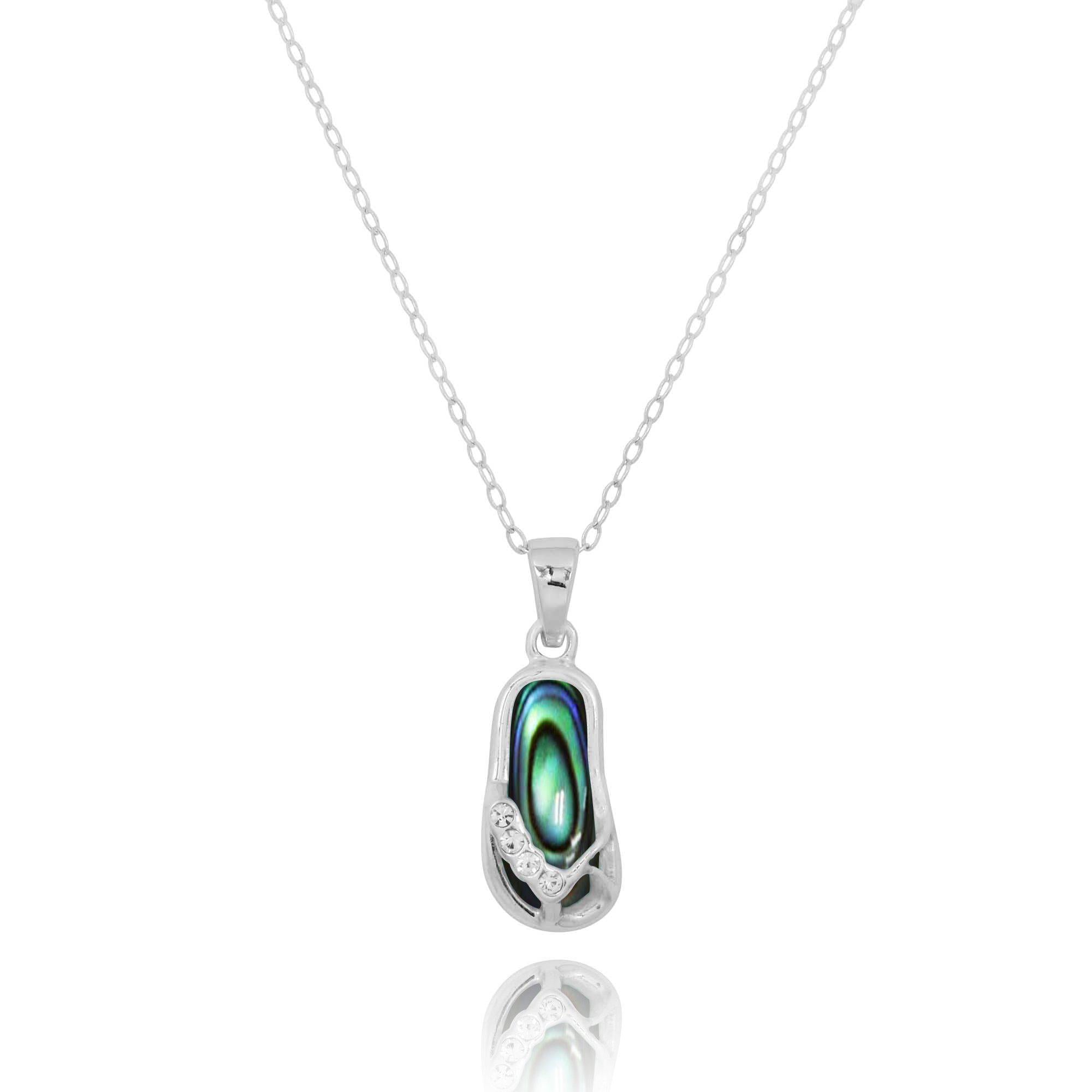 Abalone Shell Flip Flop Pendant Necklace - Beach Jewelry for Summer Vacation & Boho Fashion Accessories