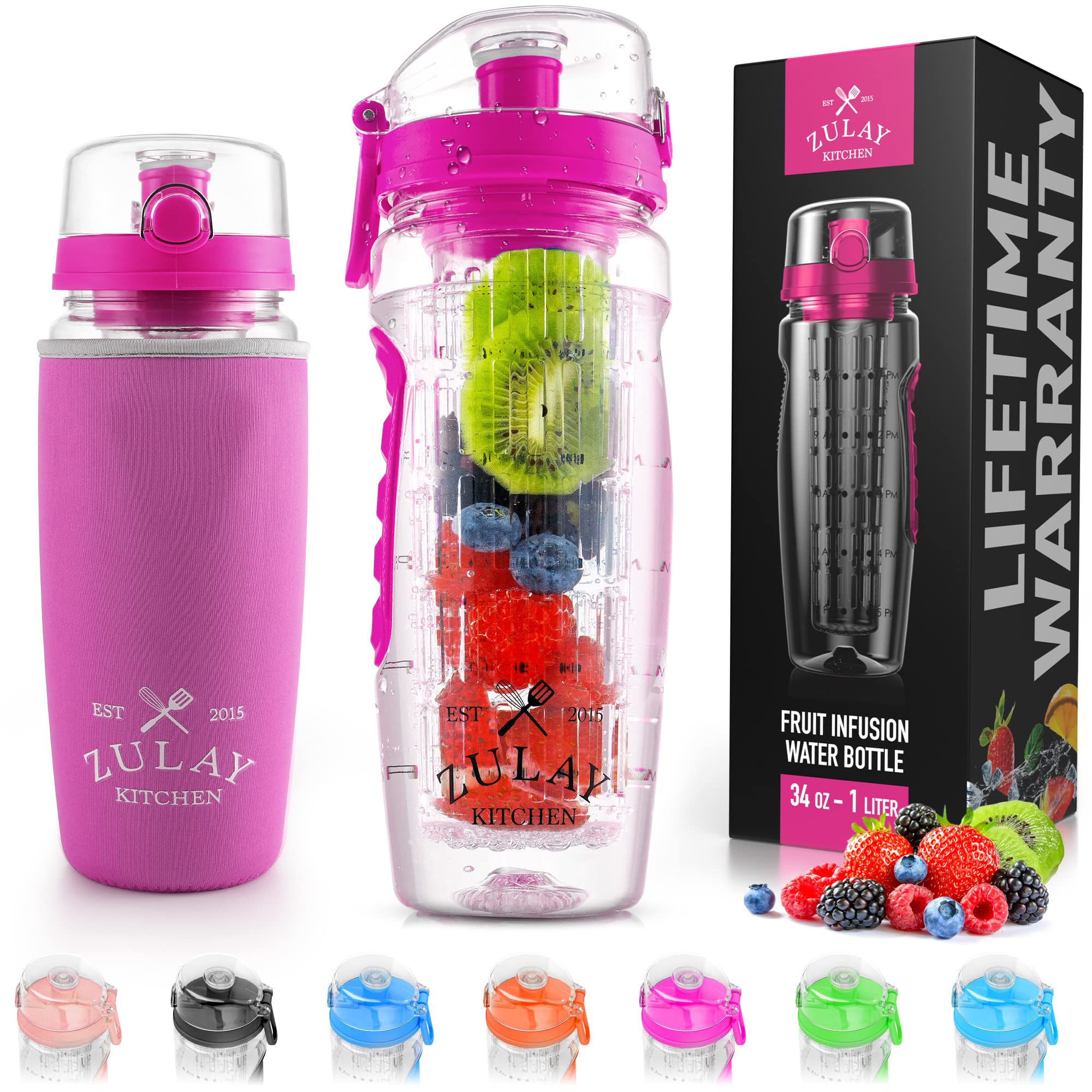 Zulay 34oz Fruit Infuser Water Bottle with Anti-Slip Grip - for Gym & Office