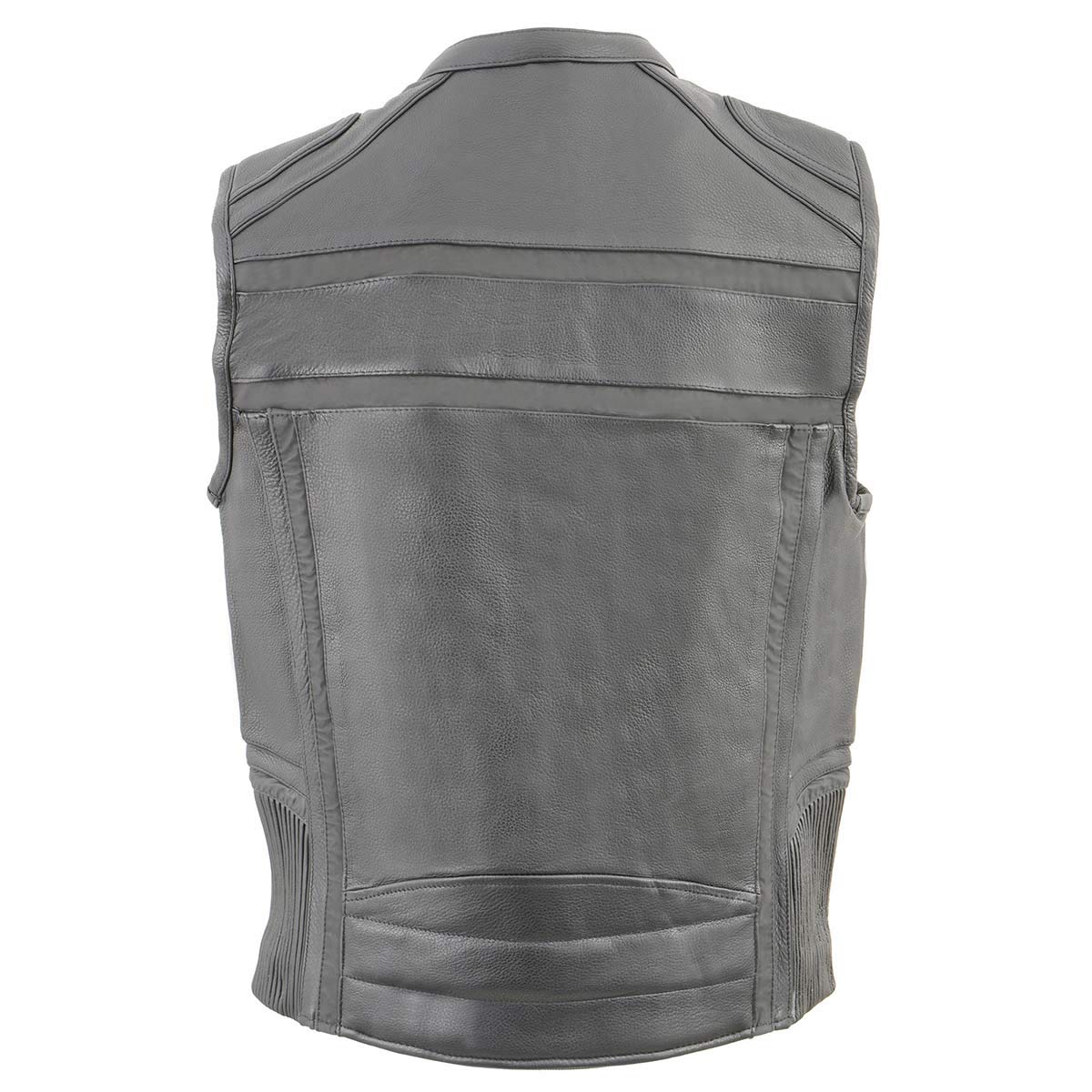 Milwaukee Leather MLM3560 Men's Black Leather Motorcycle Vest with Reflective Piping & Elastic Waist - Open Neck Design for Riding Comfort - Perfect for Bikers, Cruisers & Motorcycle Enthusiasts