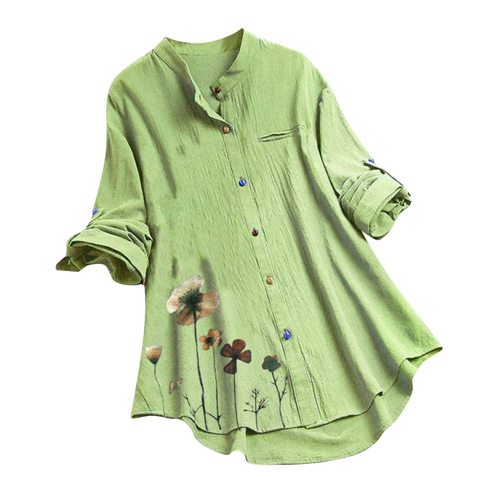 Women's Floral Print Loose Fit Long Sleeve Casual Blouse - Button Down O-Neck Top for Everyday Wear, Office & Date Nights