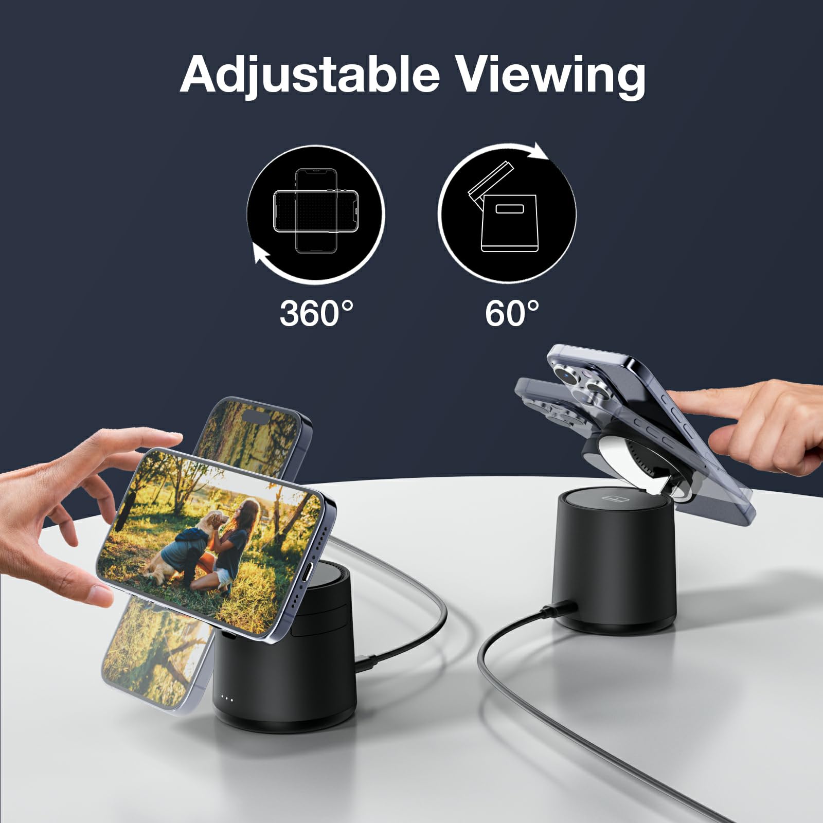 2025 Upgraded 3-in-1 Magnetic Wireless Charging Station - Fast Charging Dock for iPhone 16/15/14/13/12 Pro Max, Apple Watch & AirPods | Adjustable Portable Stand for Home, Office & Travel (Black)