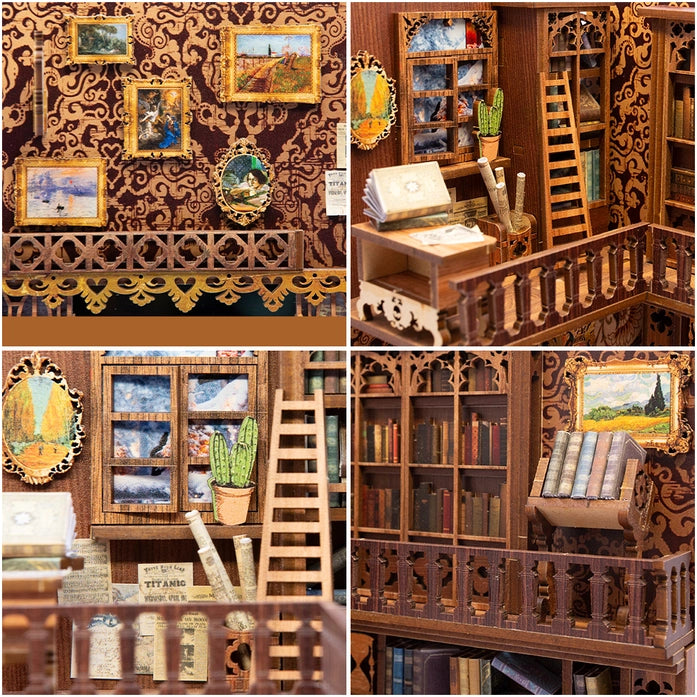 Eternal Bookstore Book Nook Kit with Dust Cover - DIY Miniature Bookshelf Decor for Home, Office & Gift Ideas