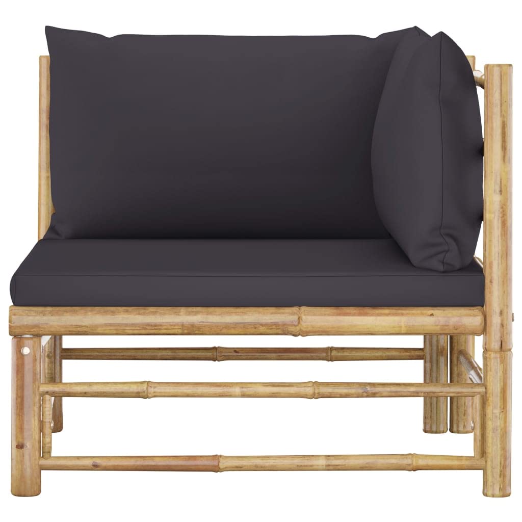vidaXL Patio Corner Sofa Set - Weather-Resistant Bamboo Frame with Dark Gray Cushions - Modular Outdoor Furniture for Garden, Terrace, Balcony & Backyard Relaxation