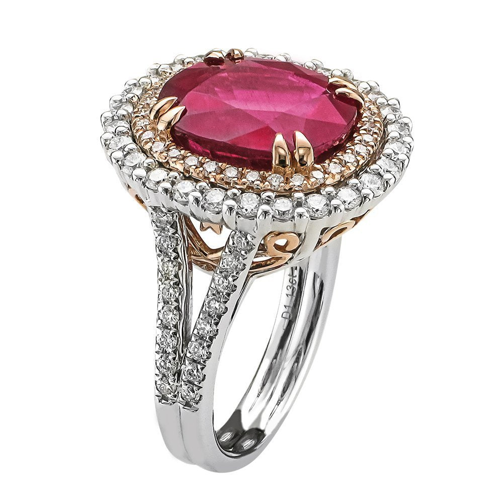 18KT Gold 6.33CT Oval Rubellite & 1.13CTW Diamond Ring for Women - Elegant Jewelry Gift for Anniversary, Engagement & Special Occasions
