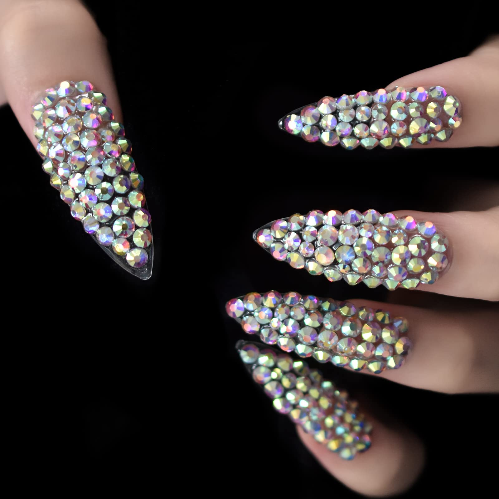 Luxury 24pcs Full Cover 3D Rhinestone Press on Nails - Super Long Stiletto False Nails for Women | Salon Quality Manicure | Reusable Fake Nail Art Tips | Perfect for Parties, Weddings, and Special Occasions