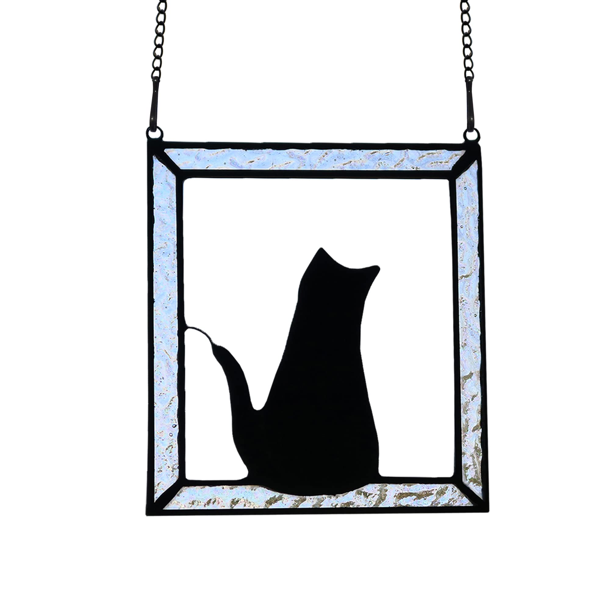 HAOSUM Black Cat Stained Glass Picture Frame - Handmade Cat Suncatcher Window Hanging Ornament, Memorial Gift for Cat Lovers - Perfect for Home Decor, Window Display & Pet Loss Remembrance